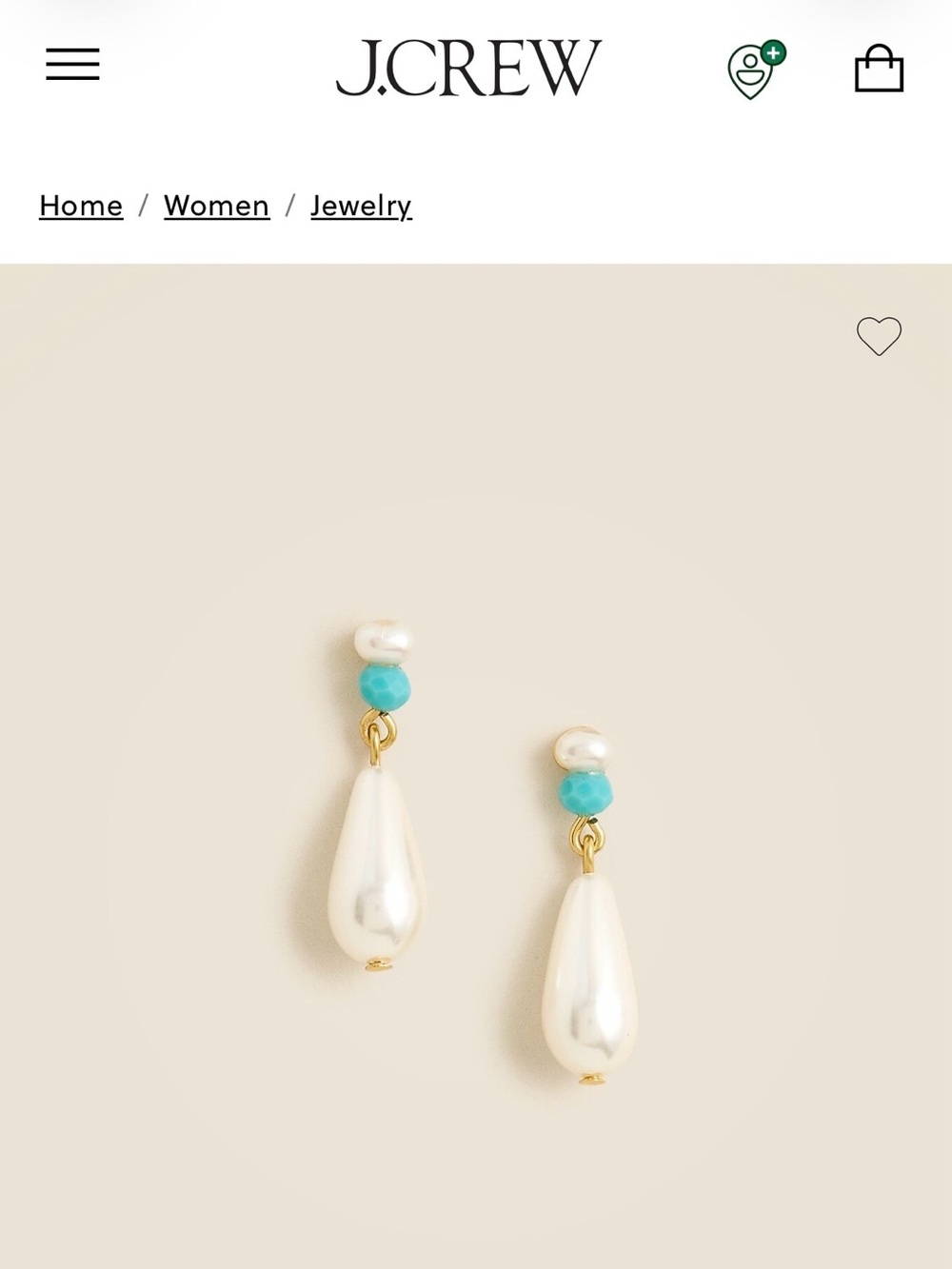 J.Crew Pearl Teardrop Dangle Earrings with Aqua Accent